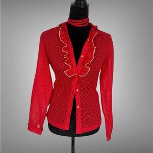 Ship N Shore Red Ruffled Button-Up Blouse